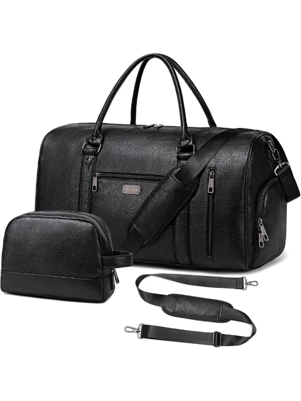 Spacious Faux Leather Travel Duffel Bag with Shoe Compartment & Toiletry Bag